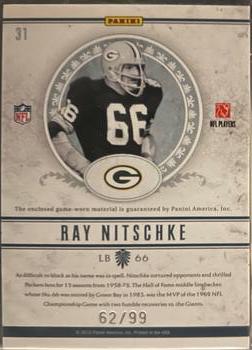 2011 Playoff National Treasures - NFL Greatest Materials #31 Ray Nitschke Back