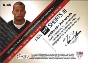 2011 SAGE - Autographs Platinum #A-45 Cecil Shorts III Back