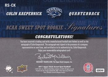 2011 Upper Deck Sweet Spot - Rookie Signatures #RS-CK Colin Kaepernick Back