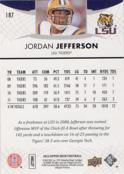 2012 Upper Deck #187 Jordan Jefferson Back