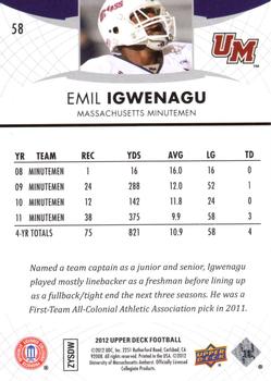 2012 Upper Deck #58 Emil Igwenagu Back