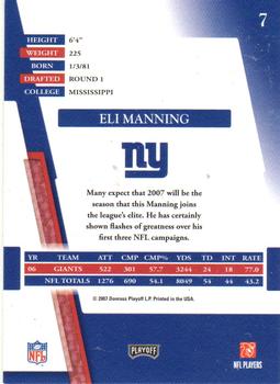 2007 Playoff Absolute Memorabilia #7 Eli Manning Back
