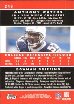 2007 Bowman #249 Anthony Waters Back