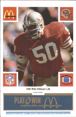 1986 McDonald's San Francisco 49ers - Full Game Pieces - Week 1 Blue Tab #NNO Riki Ellison Front
