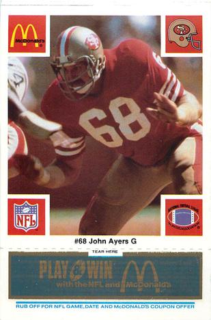 1986 McDonald's San Francisco 49ers - Full Game Pieces - Week 1 Blue Tab #NNO John Ayers Front