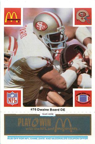 1986 McDonald's San Francisco 49ers - Full Game Pieces - Week 1 Blue Tab #NNO Dwaine Board Front