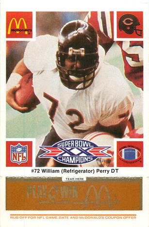 1986 McDonald's Chicago Bears - Full Game Pieces - Week 3 Gold/Orange Tab #NNO William Perry Front