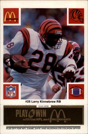 1986 McDonald's Cincinnati Bengals - Full Game Pieces - Week 2 Black/Gray Tab #NNO Larry Kinnebrew Front