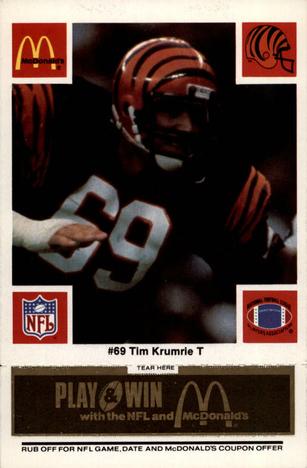 1986 McDonald's Cincinnati Bengals - Full Game Pieces - Week 2 Black/Gray Tab #NNO Tim Krumrie Front