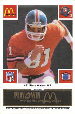 1986 McDonald's Denver Broncos - Full Game Pieces - Week 2 Black/Gray Tab #NNO Steve Watson Front