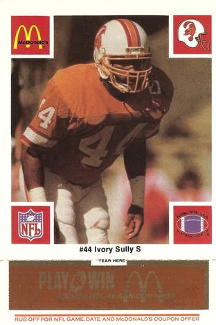 1986 McDonald's Tampa Bay Buccaneers - Full Game Pieces - Week 3 Gold/Orange Tab #NNO Ivory Sully Front