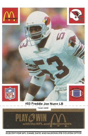 1986 McDonald's St. Louis Cardinals - Full Game Pieces - Week 2 Black/Gray Tab #NNO Freddie Joe Nunn Front