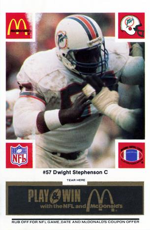 1986 McDonald's Miami Dolphins - Full Game Pieces - Week 2 Black/Gray Tab #NNO Dwight Stephenson Front