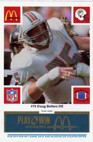 1986 McDonald's Miami Dolphins - Full Game Pieces - Week 1 Blue Tab #NNO Doug Betters Front