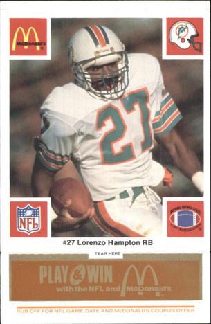 1986 McDonald's Miami Dolphins - Full Game Pieces - Week 3 Gold/Orange Tab #NNO Lorenzo Hampton Front
