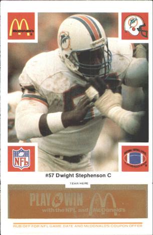 1986 McDonald's Miami Dolphins - Full Game Pieces - Week 3 Gold/Orange Tab #NNO Dwight Stephenson Front