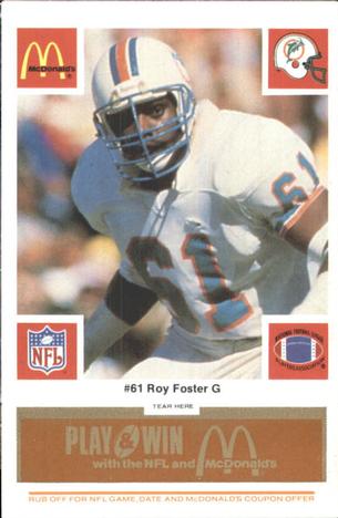 1986 McDonald's Miami Dolphins - Full Game Pieces - Week 3 Gold/Orange Tab #NNO Roy Foster Front
