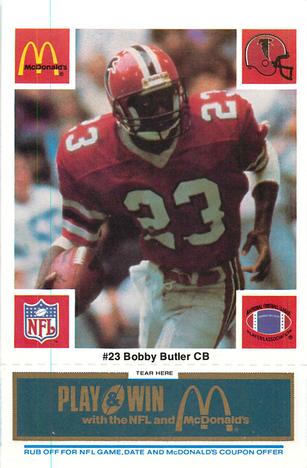 1986 McDonald's Atlanta Falcons - Full Game Pieces: Week 1 Blue Tab #NNO Bobby Butler Front