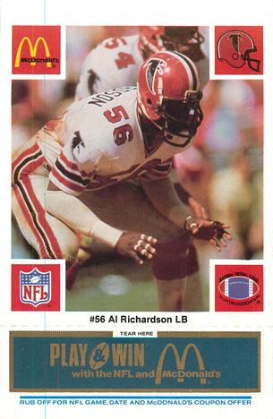 1986 McDonald's Atlanta Falcons - Full Game Pieces: Week 1 Blue Tab #NNO Al Richardson Front