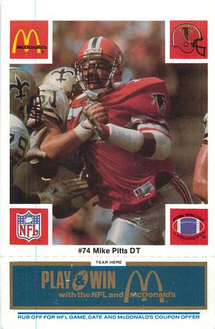 1986 McDonald's Atlanta Falcons - Full Game Pieces: Week 1 Blue Tab #NNO Mike Pitts Front