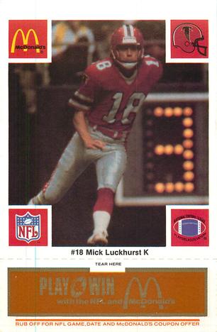 1986 McDonald's Atlanta Falcons - Full Game Pieces: Week 3 Gold/Orange Tab #NNO Mick Luckhurst Front