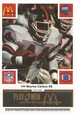 1986 McDonald's New York Giants - Full Game Pieces - Week 2 Black/Gray Tab #NNO Maurice Carthon Front