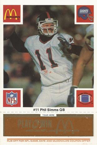 1986 McDonald's New York Giants - Full Game Pieces - Week 3 Gold/Orange Tab #NNO Phil Simms Front