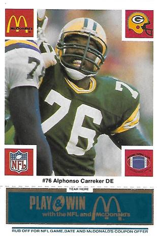 1986 McDonald's Green Bay Packers - Full Game Pieces - Week 1 Blue Tab #NNO Alphonso Carreker Front
