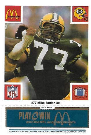 1986 McDonald's Green Bay Packers - Full Game Pieces - Week 1 Blue Tab #NNO Mike Butler Front