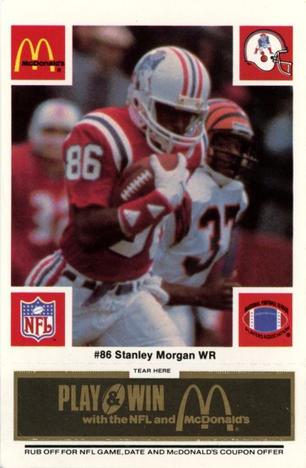 1986 McDonald's New England Patriots - Full Game Pieces - Week 2 Black/Gray Tab #NNO Stanley Morgan Front