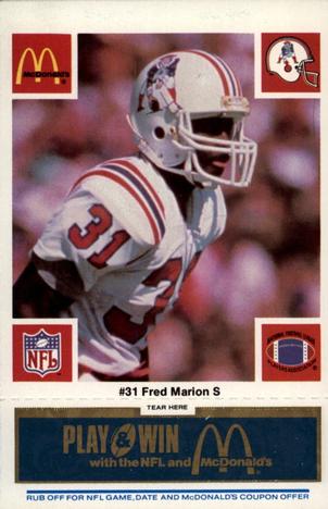 1986 McDonald's New England Patriots - Full Game Pieces - Week 1 Blue Tab #NNO Fred Marion Front