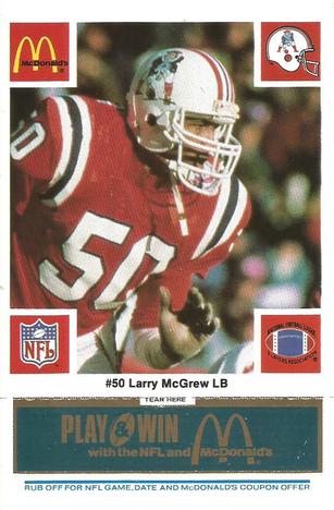 1986 McDonald's New England Patriots - Full Game Pieces - Week 1 Blue Tab #NNO Larry McGrew Front