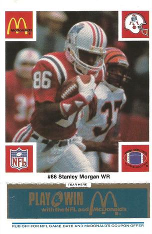1986 McDonald's New England Patriots - Full Game Pieces - Week 1 Blue Tab #NNO Stanley Morgan Front