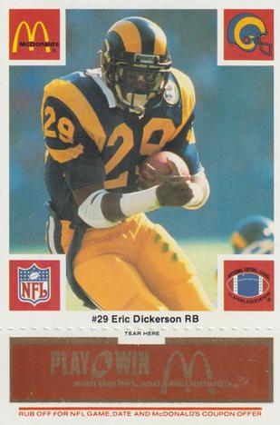 1986 McDonald's Los Angeles Rams - Full Game Pieces - Week 3 Gold/Orange Tab #NNO Eric Dickerson Front