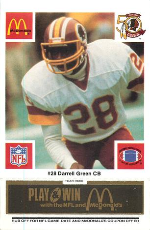 1986 McDonald's Washington Redskins - Full Game Pieces - Week 2 Black/Gray Tab #NNO Darrell Green Front