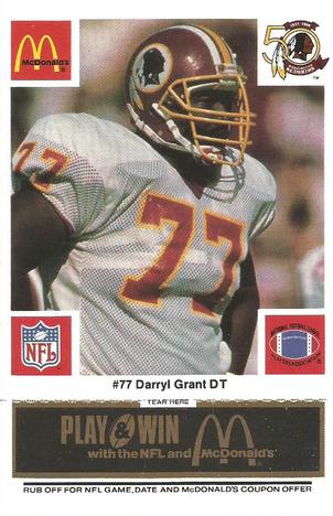1986 McDonald's Washington Redskins - Full Game Pieces - Week 2 Black/Gray Tab #NNO Darryl Grant Front