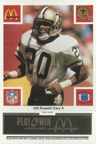 1986 McDonald's New Orleans Saints - Full Game Pieces - Week 2 Black/Gray Tab #NNO Russell Gary Front