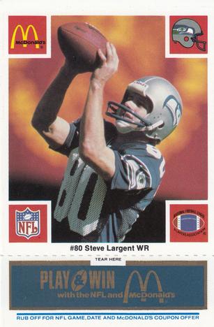 1986 McDonald's Seattle Seahawks - Full Game Pieces - Week 1 Blue Tab #NNO Steve Largent Front