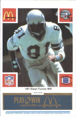 1986 McDonald's Seattle Seahawks - Full Game Pieces - Week 1 Blue Tab #NNO Daryl Turner Front