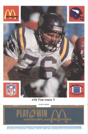 1986 McDonald's Minnesota Vikings - Full Game Pieces - Week 1 Blue Tab #NNO Tim Irwin Front