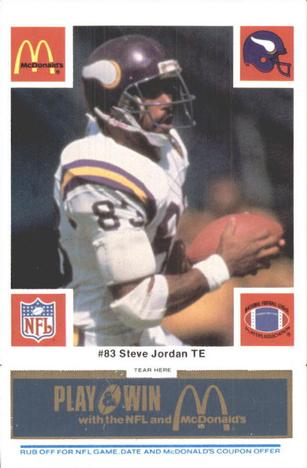 1986 McDonald's Minnesota Vikings - Full Game Pieces - Week 1 Blue Tab #NNO Steve Jordan Front