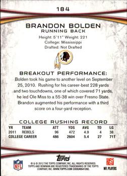 2012 Bowman #184 Brandon Bolden Back