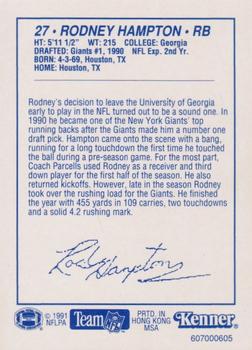 1991 Kenner Starting Lineup Cards #607000605 Rodney Hampton Back