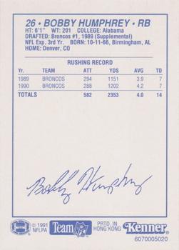 1991 Kenner Starting Lineup Cards #6070005020 Bobby Humphrey Back