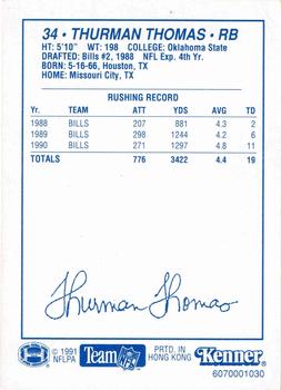 1991 Kenner Starting Lineup Cards #6070001030 Thurman Thomas Back