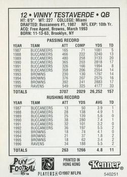 1997 Kenner Starting Lineup Cards #540251 Vinny Testaverde Back
