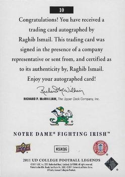 2011 Upper Deck College Football Legends - Autographs #10 Raghib Ismail Back