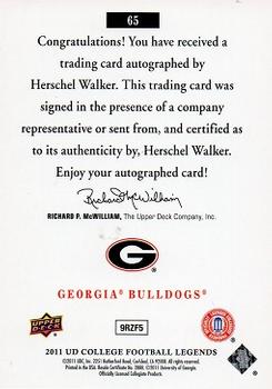 2011 Upper Deck College Football Legends - Autographs #65 Herschel Walker Back