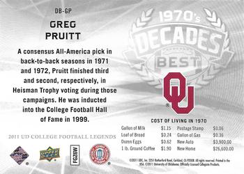 2011 Upper Deck College Football Legends - Decades Best #DB-GP Greg Pruitt Back