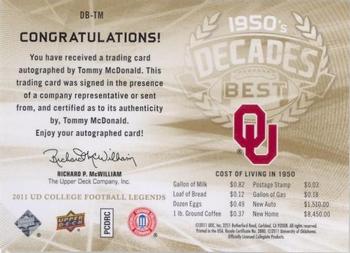 2011 Upper Deck College Football Legends - Decades Best Autographs #DB-TM Tommy McDonald Back